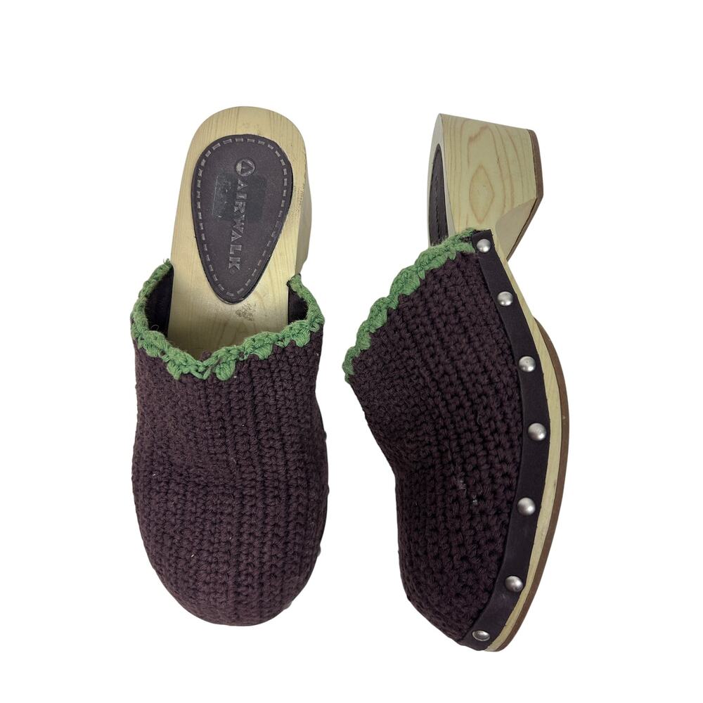 Airwalk Vintage 90s Granola Brown Crochet Woven Chunky Heeled Clogs 8